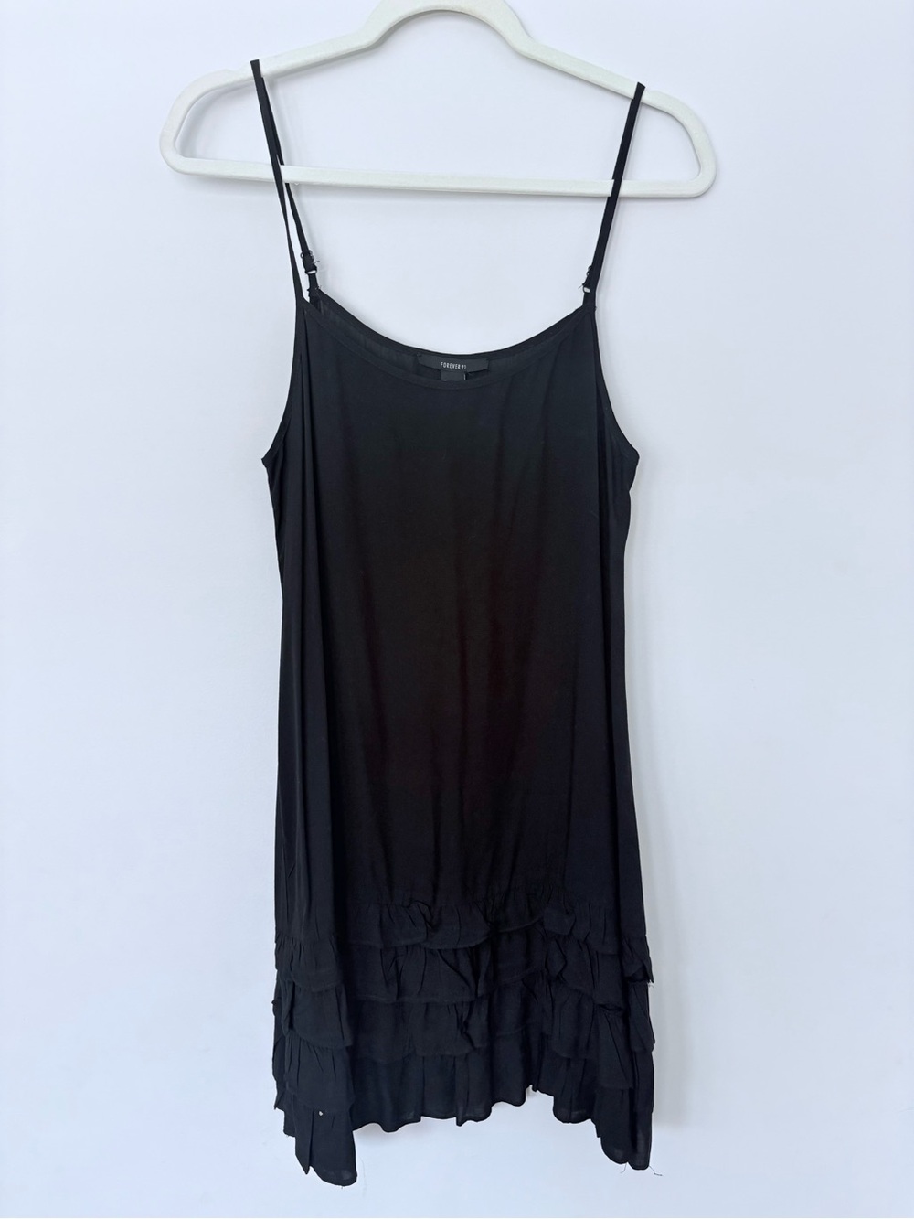 Forever 21 Black Ruffle-Hem Spaghetti Strap Tank Dress